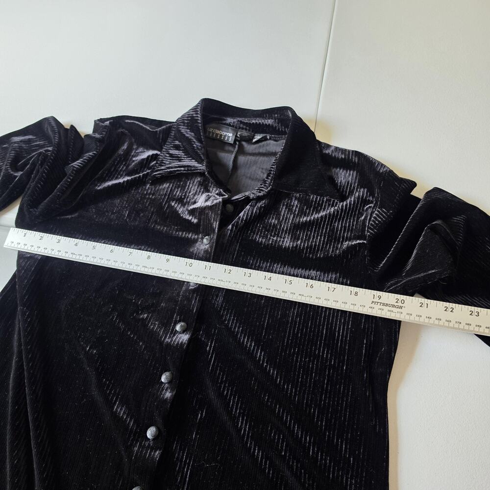 Y2K Liz Claiborne Shirt Dress Large Black Velvet Maxi Long Sleeve Whimsigoth - Picture 7 of 8